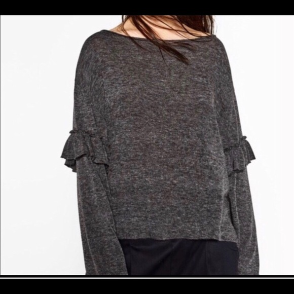 Zara Sweaters - Zara Sweater Gray Ruffle Long Sleeves Boxy Fit M